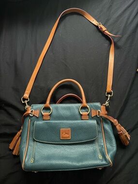 Dooney & Bourke Teal Pebbled Leather Crossbody with Brown Trim